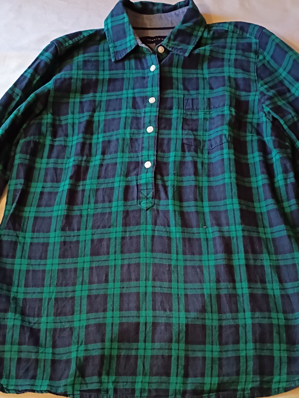Tommy Hilfiger Green & Navy Plaid Half-Placket Button Shirt